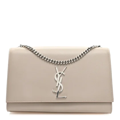 SAINT LAURENT MEDIUM KATE SATCHEL NUDE POWDER MONOGRAM GRAIN DE POUDRE LEATHER SILVER HARDWARE