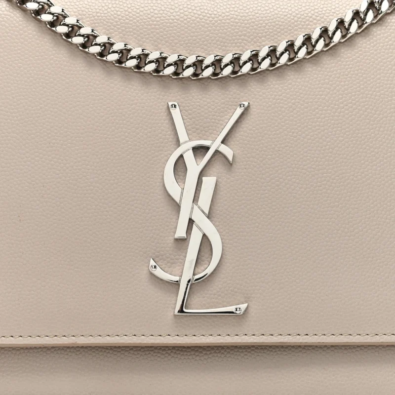 SAINT LAURENT MEDIUM KATE SATCHEL NUDE POWDER MONOGRAM GRAIN DE POUDRE LEATHER SILVER HARDWARE - Image 8