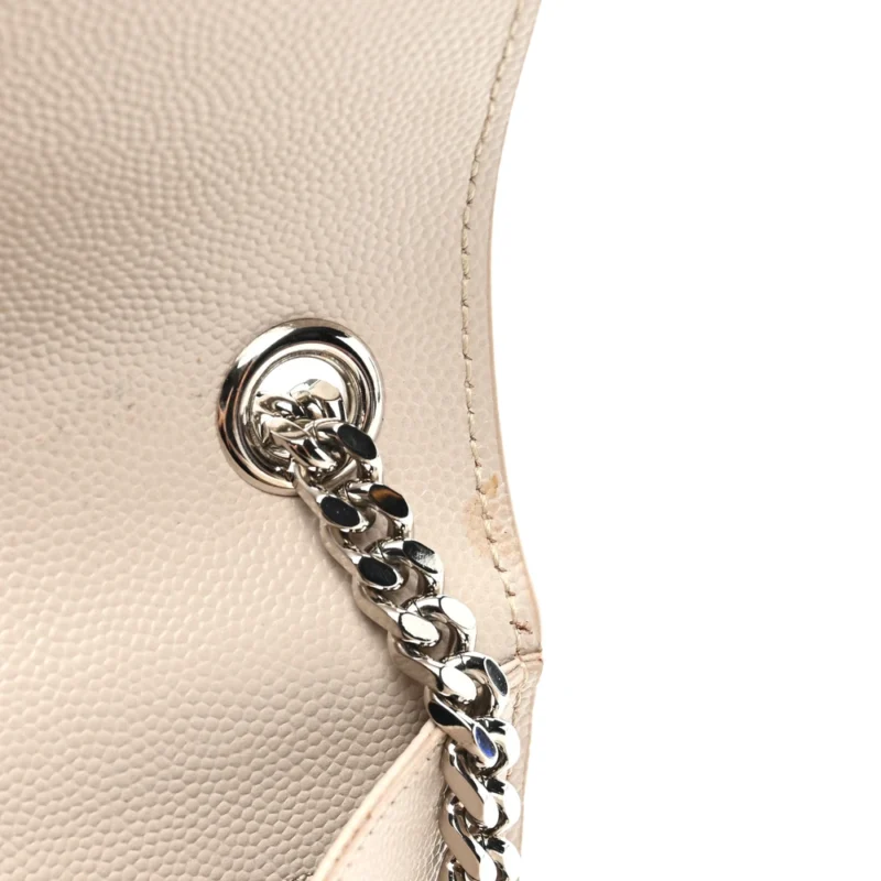 SAINT LAURENT MEDIUM KATE SATCHEL NUDE POWDER MONOGRAM GRAIN DE POUDRE LEATHER SILVER HARDWARE - Image 9