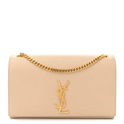 SAINT LAURENT MEDIUM KATE SATCHEL NUDE POWDER MONOGRAM GRAIN DE POUDRE LEATHER GOLD HARDWARE