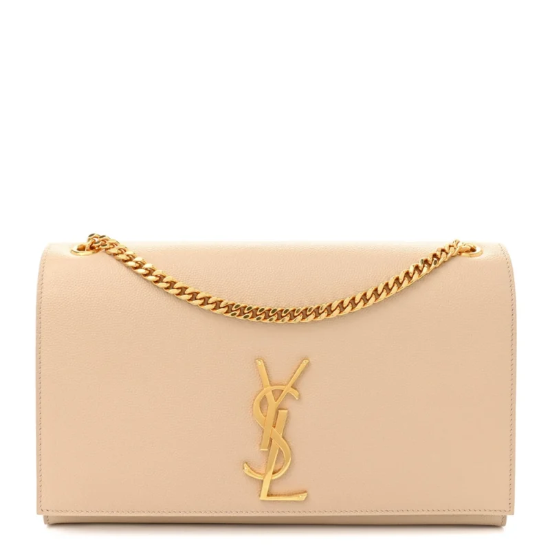 SAINT LAURENT MEDIUM KATE SATCHEL NUDE POWDER MONOGRAM GRAIN DE POUDRE LEATHER GOLD HARDWARE