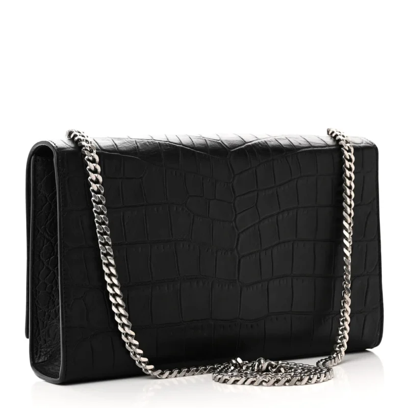 SAINT LAURENT MEDIUM KATE TASSEL SATCHEL BLACK EMBOSSED CLASSIC MONOGRAM CALFSKIN & CROCODILE LEATHER SILVER HARDWARE - Image 3