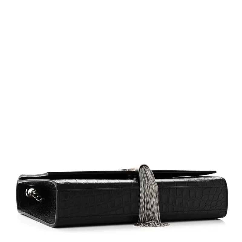SAINT LAURENT MEDIUM KATE TASSEL SATCHEL BLACK EMBOSSED CLASSIC MONOGRAM CALFSKIN & CROCODILE LEATHER SILVER HARDWARE - Image 6