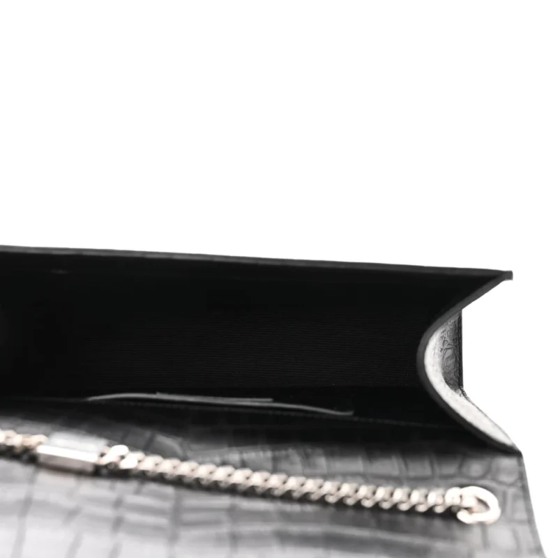 SAINT LAURENT MEDIUM KATE TASSEL SATCHEL BLACK EMBOSSED CLASSIC MONOGRAM CALFSKIN & CROCODILE LEATHER SILVER HARDWARE - Image 7