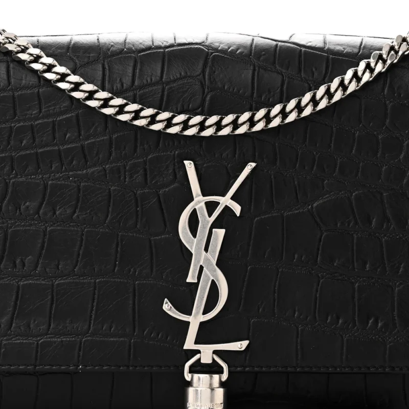 SAINT LAURENT MEDIUM KATE TASSEL SATCHEL BLACK EMBOSSED CLASSIC MONOGRAM CALFSKIN & CROCODILE LEATHER SILVER HARDWARE - Image 8