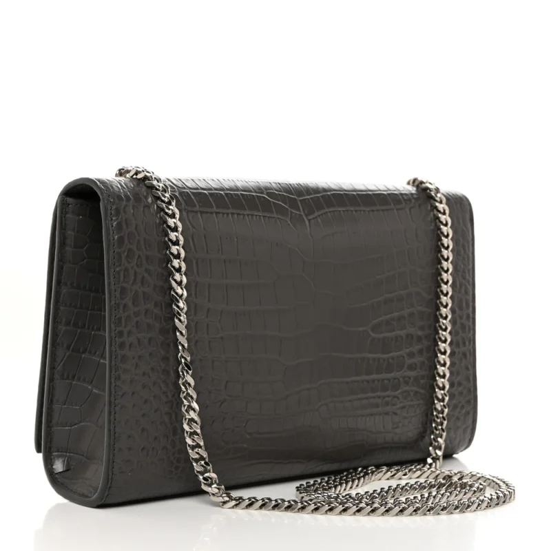 SAINT LAURENT MEDIUM KATE TASSEL SATCHEL STORM EMBOSSED CLASSIC MONOGRAM CALFSKIN & CROCODILE LEATHER SILVER HARDWARE - Image 3