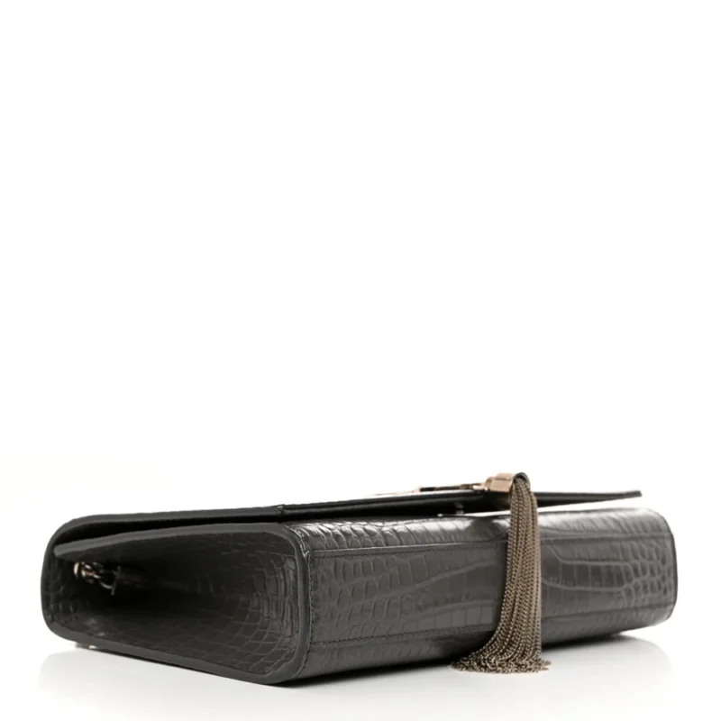 SAINT LAURENT MEDIUM KATE TASSEL SATCHEL STORM EMBOSSED CLASSIC MONOGRAM CALFSKIN & CROCODILE LEATHER SILVER HARDWARE - Image 6