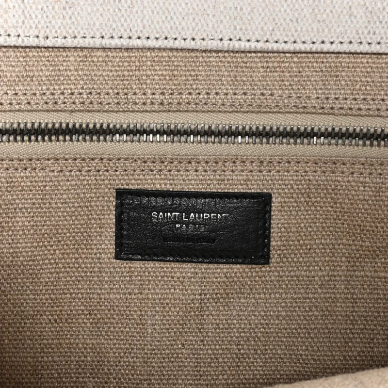 SAINT LAURENT LARGE RIVE GAUCHE TOTE OPTIC WHITE LINEN & CALFSKIN LEATHER - Image 2