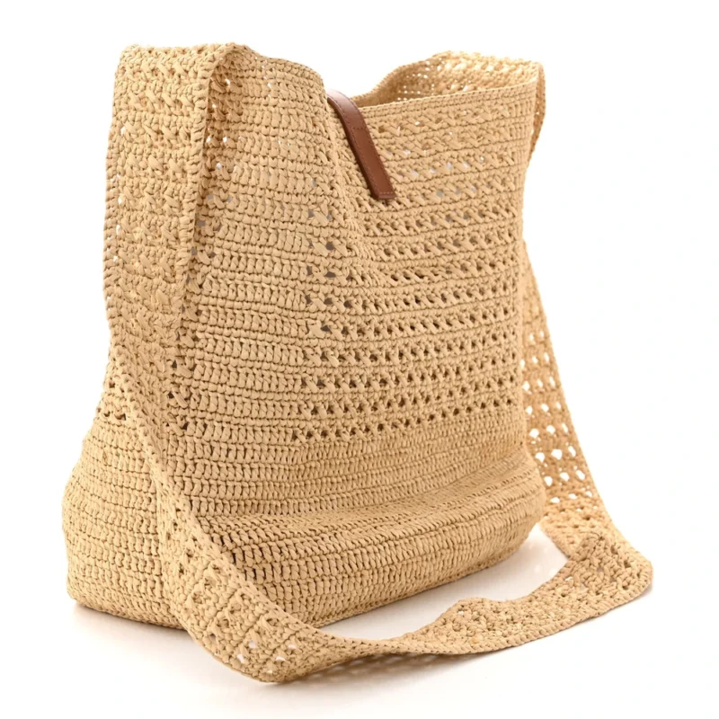 SAINT LAURENT MEDIUM HOBO NATURALE MONOGRAM RAFFIA AGED GOLD HARDWARE - Image 3