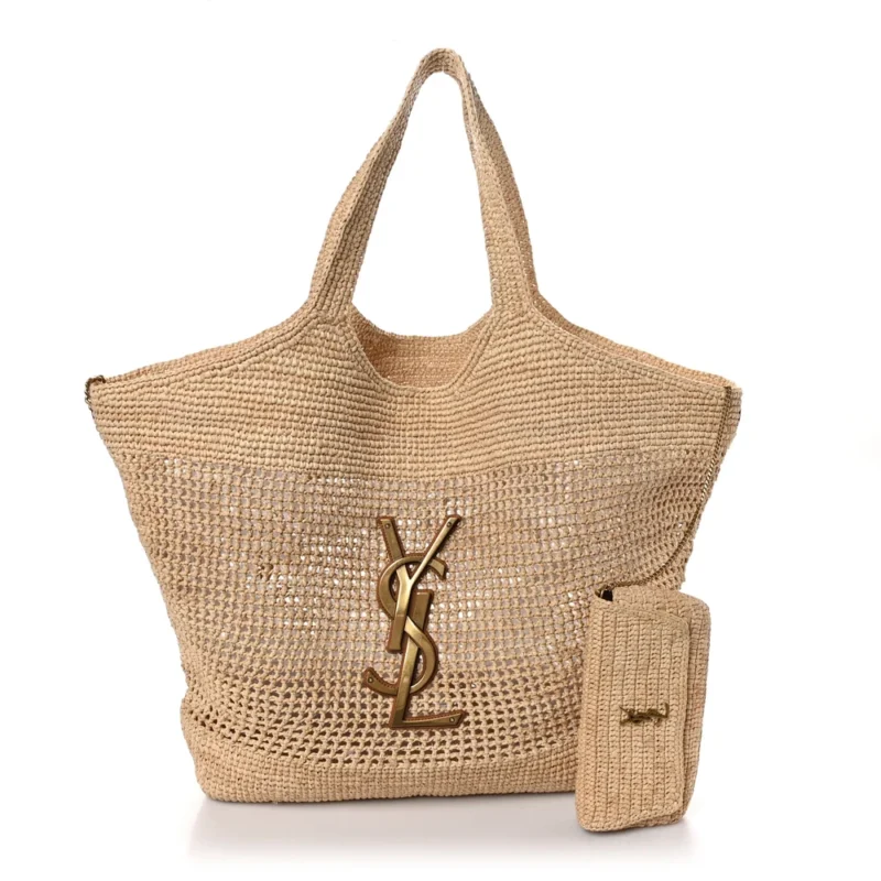 SAINT LAURENT LARGE ICARE MAXI SHOPPING TOTE NATURAL RAFFIA BRASS HARDWARE - Image 2