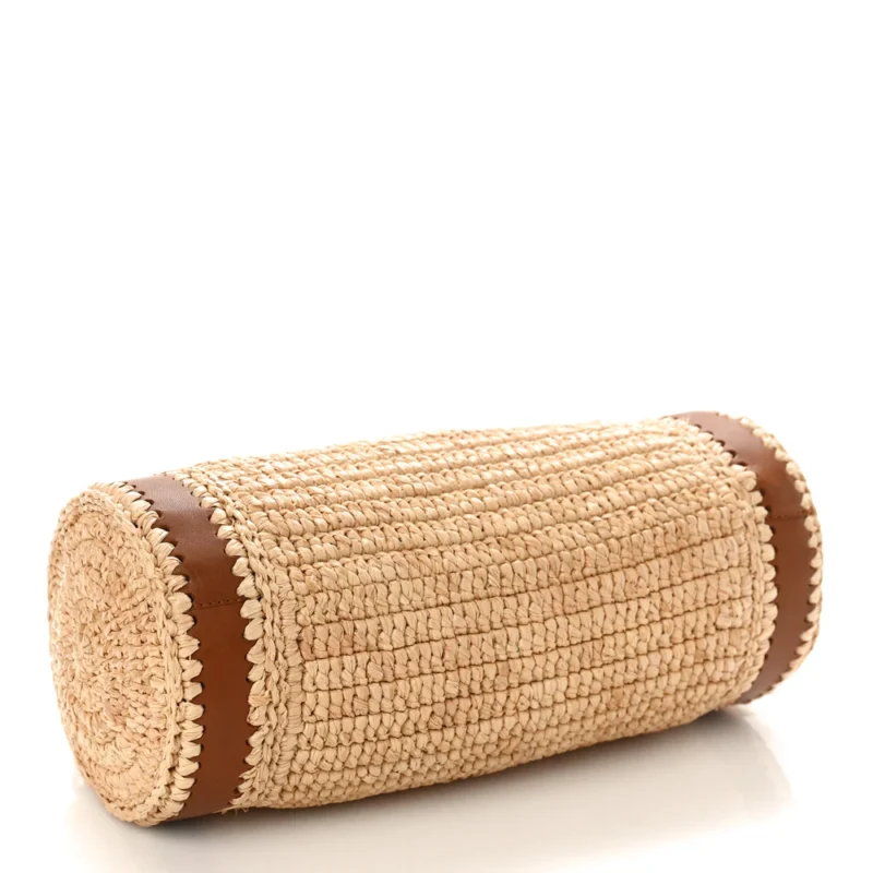 SAINT LAURENT SMALL CYLINDRIC BAG NATURAL AND BRICK MONOGRAM RAFFIA CASSANDRE AGED GOLD HARDWARE - Image 2
