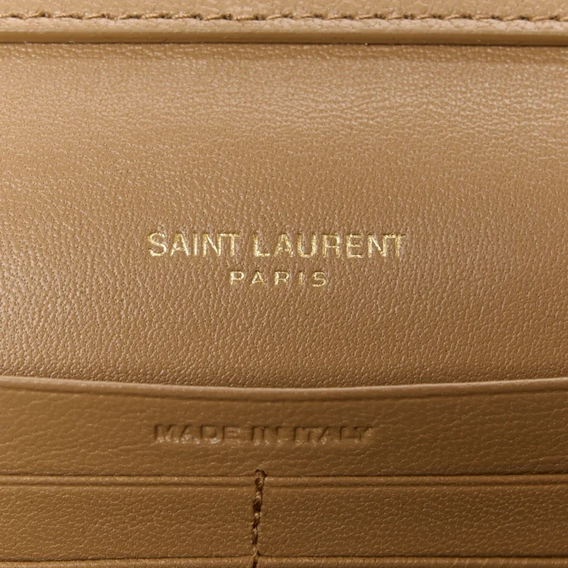 SAINT LAURENT MEDIUM BECKY CHAIN WALLET NATURAL TAN DIAMOND QUILTED LAMBSKIN LEATHER GOLD HARDWARE - Image 2