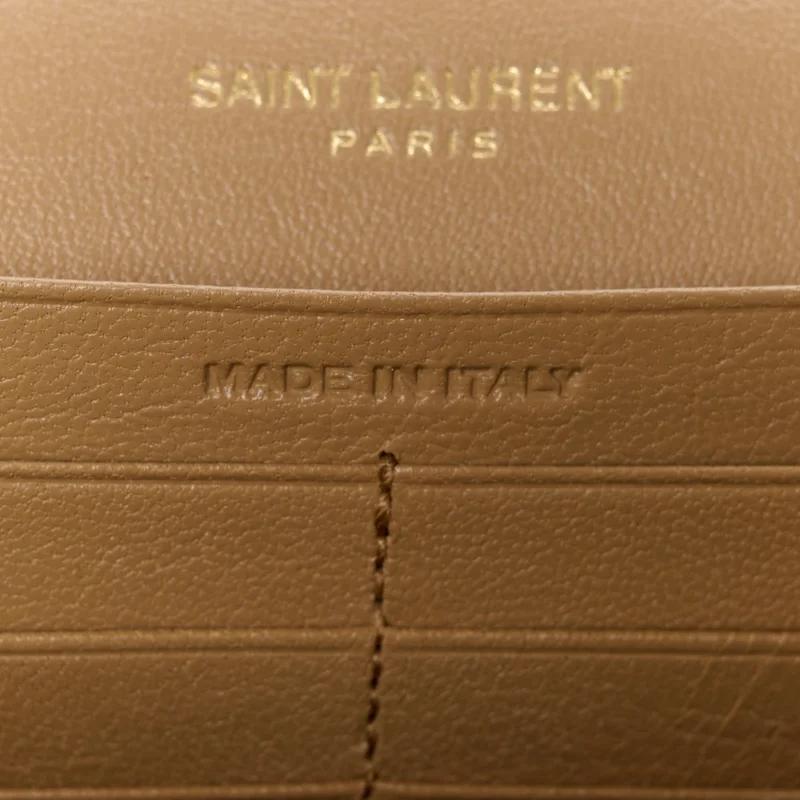 SAINT LAURENT MEDIUM BECKY CHAIN WALLET NATURAL TAN DIAMOND QUILTED LAMBSKIN LEATHER GOLD HARDWARE - Image 11
