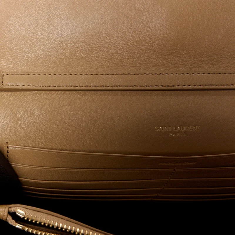 SAINT LAURENT MEDIUM BECKY CHAIN WALLET NATURAL TAN DIAMOND QUILTED LAMBSKIN LEATHER GOLD HARDWARE - Image 12