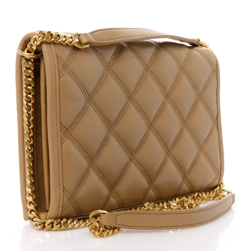 SAINT LAURENT MEDIUM BECKY CHAIN WALLET NATURAL TAN DIAMOND QUILTED LAMBSKIN LEATHER GOLD HARDWARE - Image 3