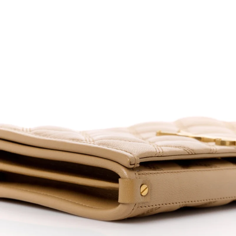 SAINT LAURENT MEDIUM BECKY CHAIN WALLET NATURAL TAN DIAMOND QUILTED LAMBSKIN LEATHER GOLD HARDWARE - Image 4
