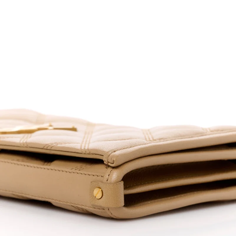 SAINT LAURENT MEDIUM BECKY CHAIN WALLET NATURAL TAN DIAMOND QUILTED LAMBSKIN LEATHER GOLD HARDWARE - Image 5