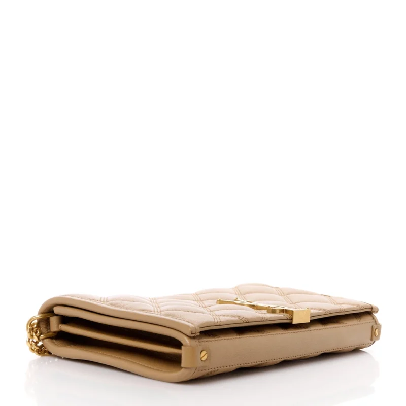 SAINT LAURENT MEDIUM BECKY CHAIN WALLET NATURAL TAN DIAMOND QUILTED LAMBSKIN LEATHER GOLD HARDWARE - Image 6