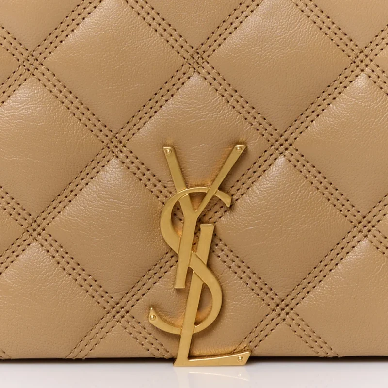 SAINT LAURENT MEDIUM BECKY CHAIN WALLET NATURAL TAN DIAMOND QUILTED LAMBSKIN LEATHER GOLD HARDWARE - Image 9