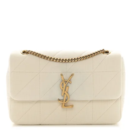 SAINT LAURENT MEDIUM JAMIE BAG VANILLA ICE CRINKLE MONOGRAM COTTON PATCHWORK AGED GOLD HARDWARE