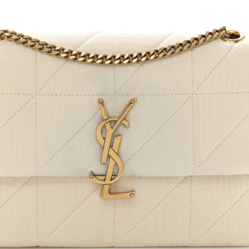 SAINT LAURENT MEDIUM JAMIE BAG VANILLA ICE CRINKLE MONOGRAM COTTON PATCHWORK AGED GOLD HARDWARE - Image 8