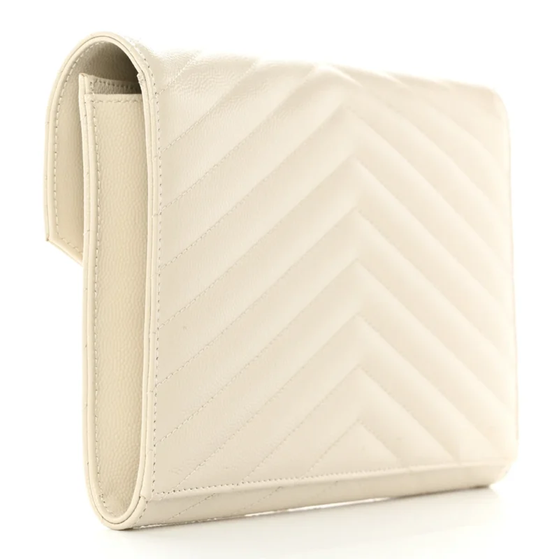 SAINT LAURENT MEDIUM ENVELOPE CLUTCH BLANC VINTAGE CHEVRON MONOGRAM GRAIN DE POUDRE MATELASSE LEATHER GOLD HARDWARE - Image 3