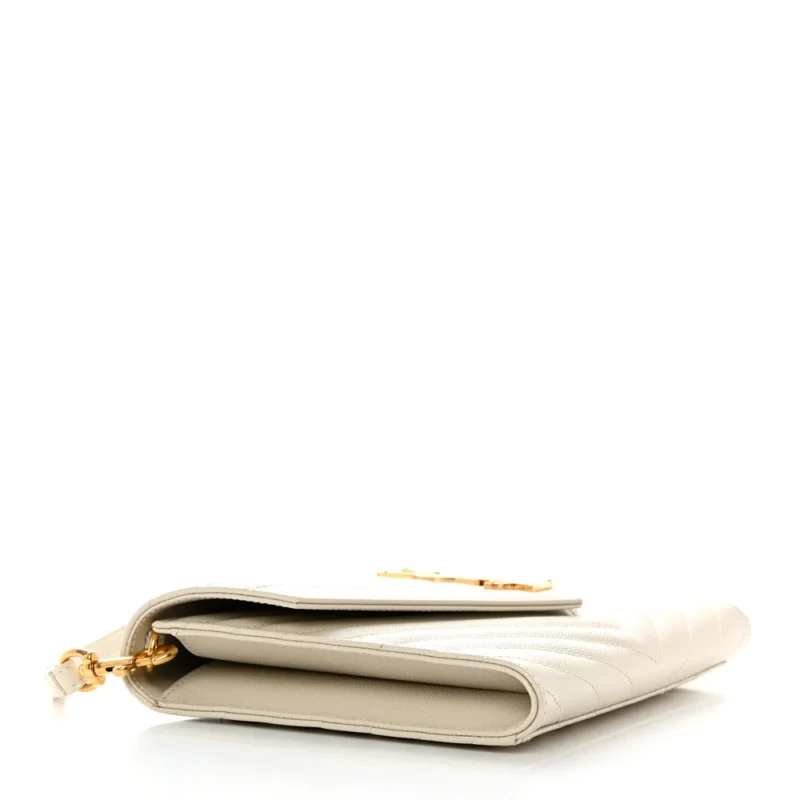 SAINT LAURENT MEDIUM ENVELOPE CLUTCH BLANC VINTAGE CHEVRON MONOGRAM GRAIN DE POUDRE MATELASSE LEATHER GOLD HARDWARE - Image 4