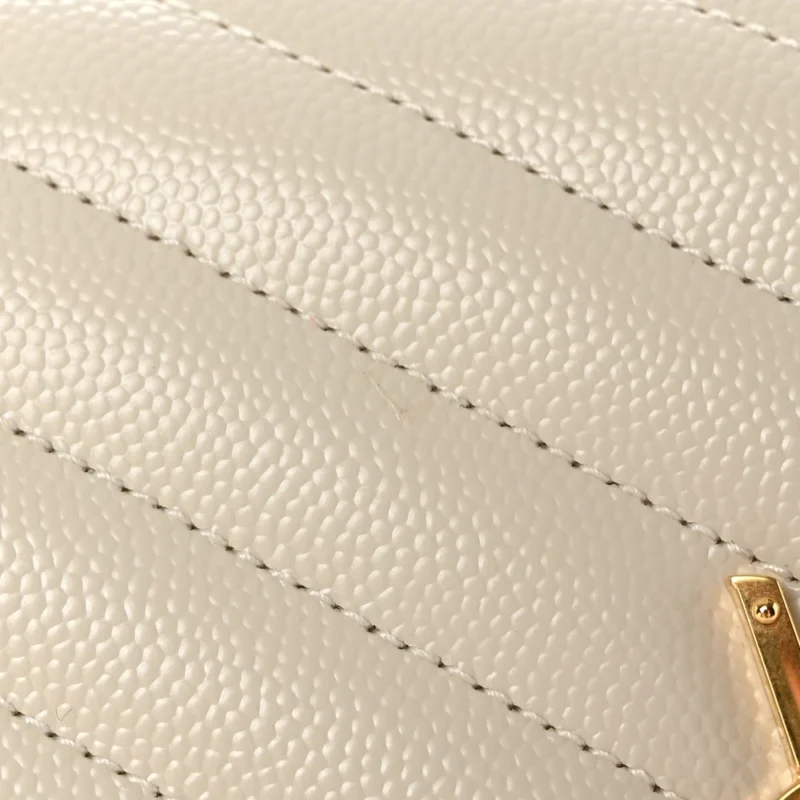 SAINT LAURENT MEDIUM ENVELOPE CLUTCH BLANC VINTAGE CHEVRON MONOGRAM GRAIN DE POUDRE MATELASSE LEATHER GOLD HARDWARE - Image 6
