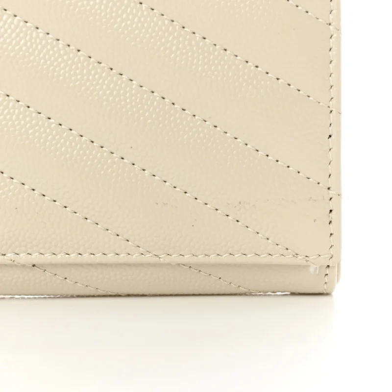 SAINT LAURENT MEDIUM ENVELOPE CLUTCH BLANC VINTAGE CHEVRON MONOGRAM GRAIN DE POUDRE MATELASSE LEATHER GOLD HARDWARE - Image 7