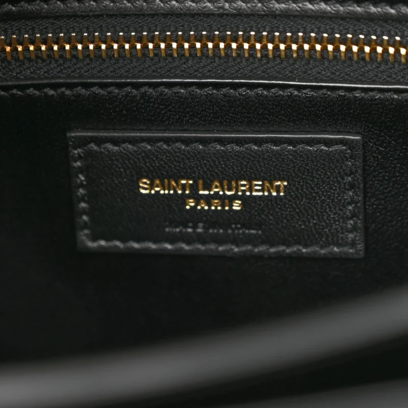 SAINT LAURENT MEDIUM GABY SATCHEL BLACK EMBOSSED CALFSKIN & CROCODILE LEATHER AGED GOLD HARDWARE - Image 2