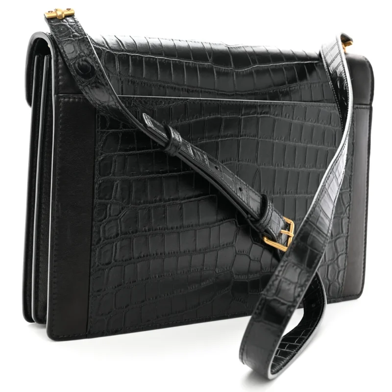 SAINT LAURENT MEDIUM GABY SATCHEL BLACK EMBOSSED CALFSKIN & CROCODILE LEATHER AGED GOLD HARDWARE - Image 3