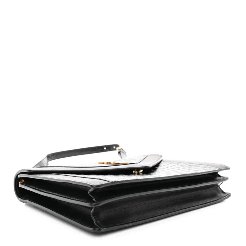 SAINT LAURENT MEDIUM GABY SATCHEL BLACK EMBOSSED CALFSKIN & CROCODILE LEATHER AGED GOLD HARDWARE - Image 6
