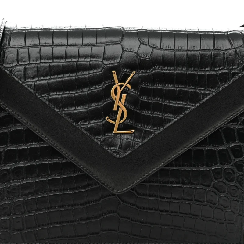 SAINT LAURENT MEDIUM GABY SATCHEL BLACK EMBOSSED CALFSKIN & CROCODILE LEATHER AGED GOLD HARDWARE - Image 8
