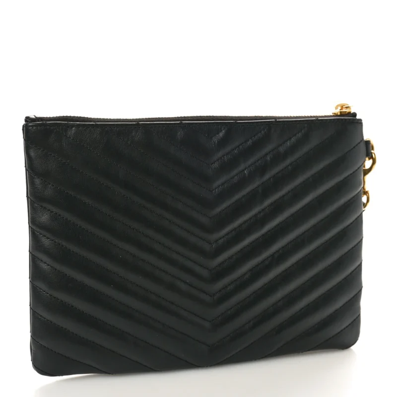 SAINT LAURENT MEDIUM A5 WRISTLET BLACK CHEVRON MONOGRAM CALFSKIN MATELASSE LEATHER GOLD HARDWARE - Image 3