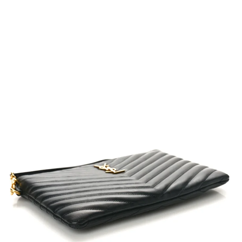 SAINT LAURENT MEDIUM A5 WRISTLET BLACK CHEVRON MONOGRAM CALFSKIN MATELASSE LEATHER GOLD HARDWARE - Image 6