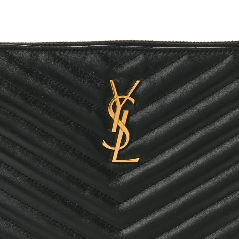 SAINT LAURENT MEDIUM A5 WRISTLET BLACK CHEVRON MONOGRAM CALFSKIN MATELASSE LEATHER GOLD HARDWARE - Image 8