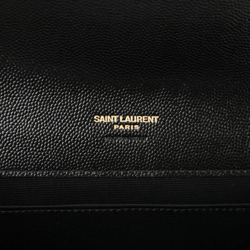 SAINT LAURENT MEDIUM ENVELOPE CLUTCH BLACK CHEVRON MONOGRAM GRAIN DE POUDRE MATELASSE LEATHER GOLD HARDWARE - Image 2