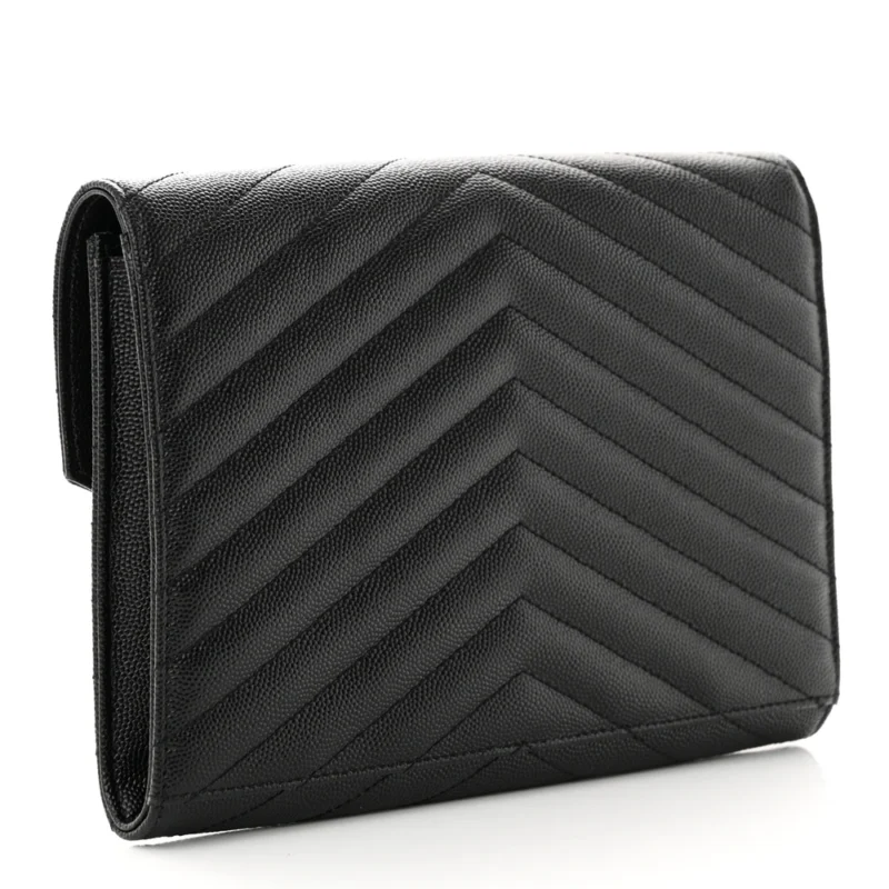 SAINT LAURENT MEDIUM ENVELOPE CLUTCH BLACK CHEVRON MONOGRAM GRAIN DE POUDRE MATELASSE LEATHER GOLD HARDWARE - Image 3