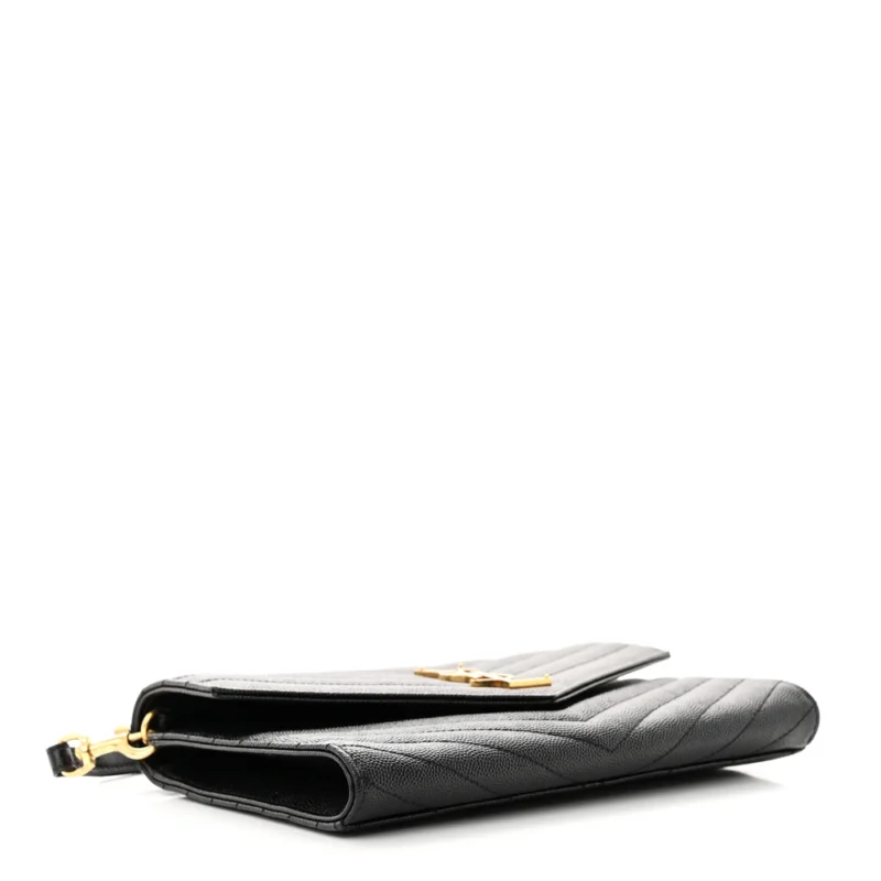 SAINT LAURENT MEDIUM ENVELOPE CLUTCH BLACK CHEVRON MONOGRAM GRAIN DE POUDRE MATELASSE LEATHER GOLD HARDWARE - Image 4
