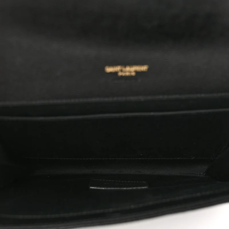 SAINT LAURENT MEDIUM ENVELOPE CLUTCH BLACK CHEVRON MONOGRAM GRAIN DE POUDRE MATELASSE LEATHER GOLD HARDWARE - Image 5