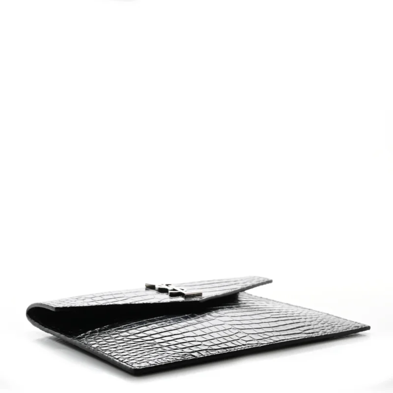 SAINT LAURENT SMALL UPTOWN POUCH BLACK EMBOSSED MONOGRAM CALFSKIN & CROCODILE LEATHER SILVER HARDWARE - Image 4