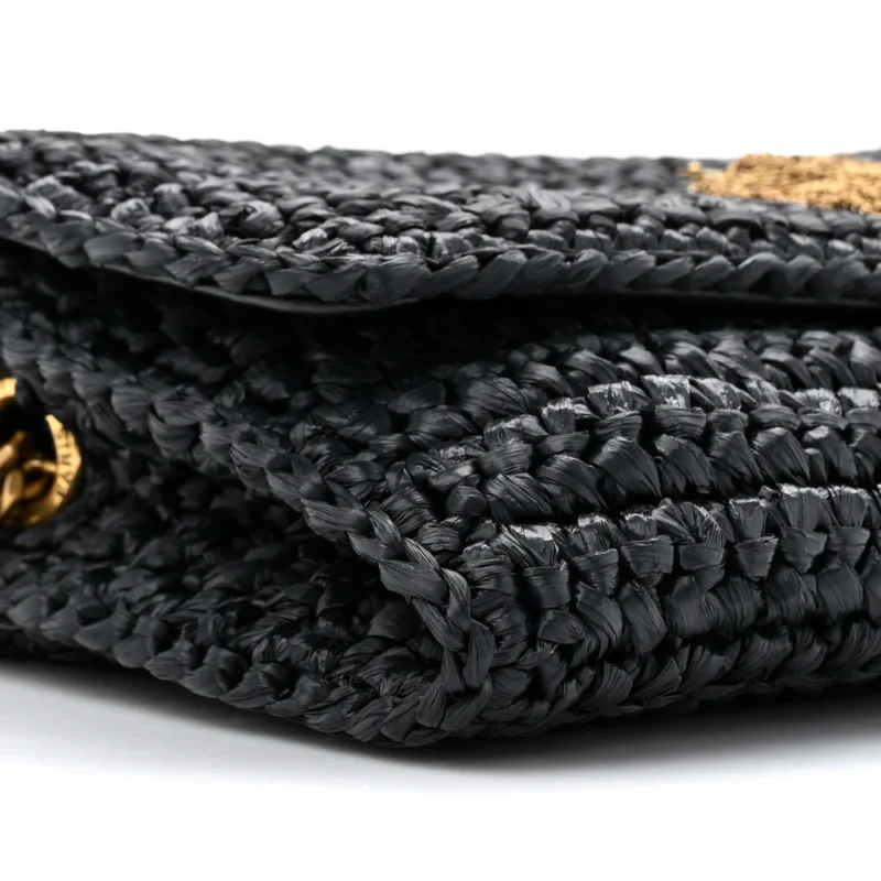 SAINT LAURENT MEDIUM KATE 99 TASSEL MONOGRAM RAFFIA BLACK GOLD HARDWARE - Image 4