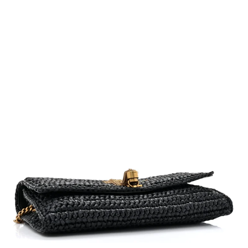 SAINT LAURENT MEDIUM KATE 99 TASSEL MONOGRAM RAFFIA BLACK GOLD HARDWARE - Image 6