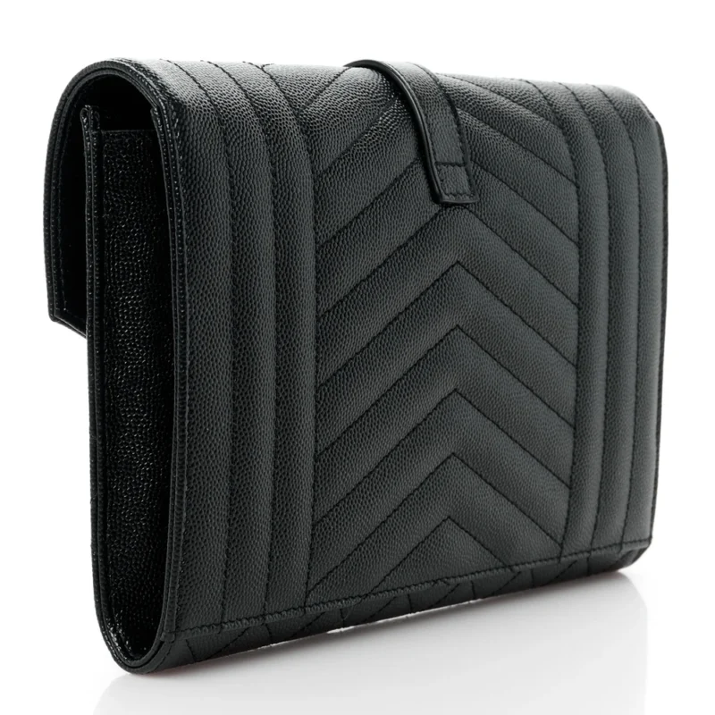 SAINT LAURENT MEDIUM CLUTCH BLACK TRIQUILT MONOGRAM GRAIN DE POUDRE TEXTURED MIXED MATELASSE LEATHER GOLD HARDWARE - Image 3