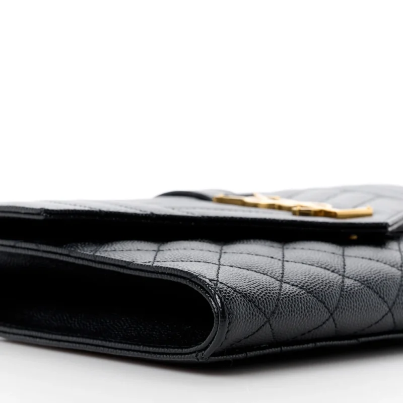 SAINT LAURENT MEDIUM CLUTCH BLACK TRIQUILT MONOGRAM GRAIN DE POUDRE TEXTURED MIXED MATELASSE LEATHER GOLD HARDWARE - Image 4