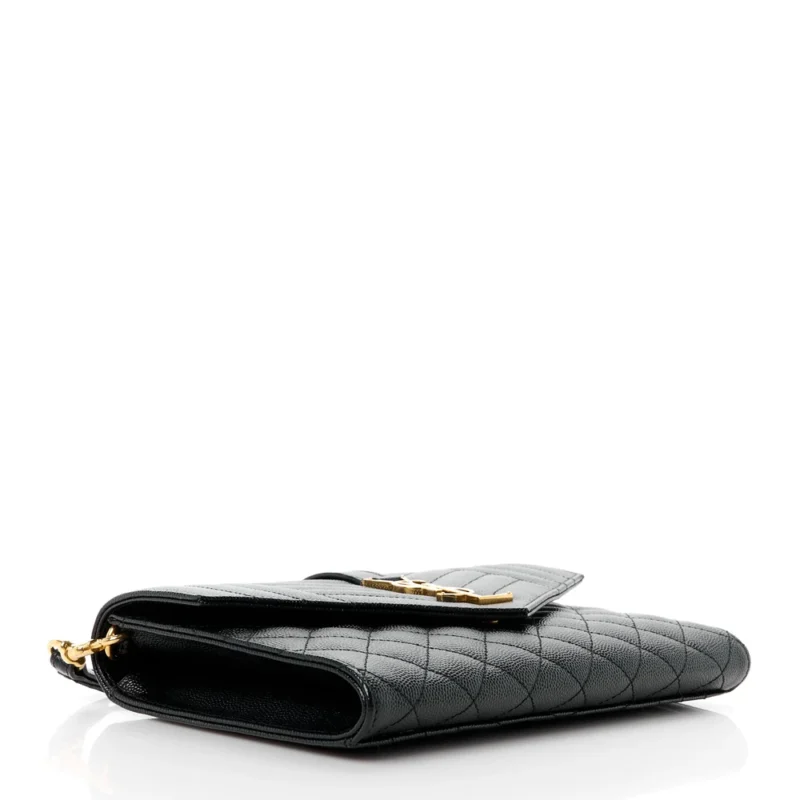 SAINT LAURENT MEDIUM CLUTCH BLACK TRIQUILT MONOGRAM GRAIN DE POUDRE TEXTURED MIXED MATELASSE LEATHER GOLD HARDWARE - Image 6