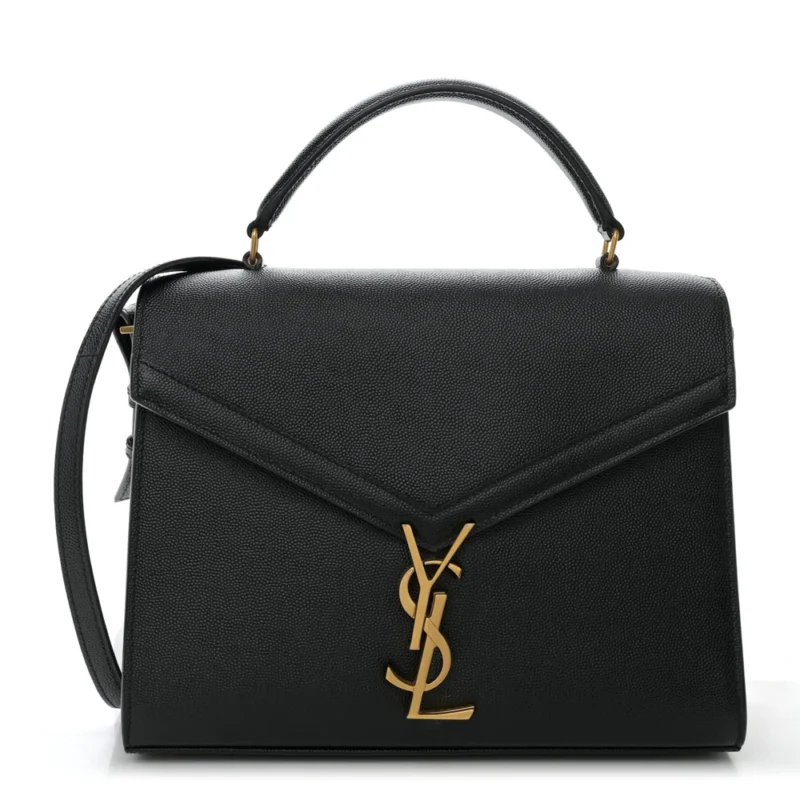 SAINT LAURENT MEDIUM CASSANDRA TOP HANDLE BLACK CLASSIC MONOGRAM GRAIN DE POUDRE LEATHER AGED GOLD HARDWARE