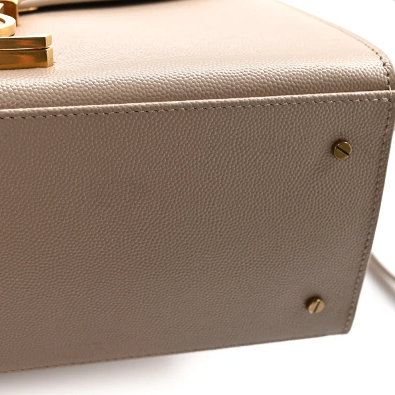 SAINT LAURENT MEDIUM CASSANDRA TOP HANDLE DARK BEIGE CLASSIC MONOGRAM GRAIN DE POUDRE LEATHER AGED GOLD HARDWARE - Image 9