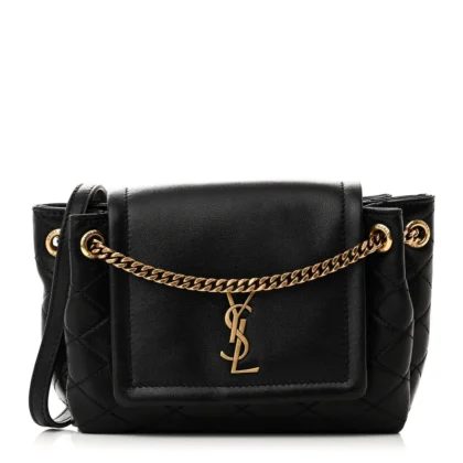 SAINT LAURENT MINI NOLITA BLACK QUILTED MONOGRAM LAMBSKIN LEATHER AGED GOLD HARDWARE