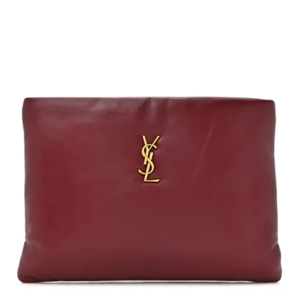 SAINT LAURENT SMALL CALYPSO POUCH ROUGE MERLOT LAMBSKIN LEATHER GOLD HARDWARE
